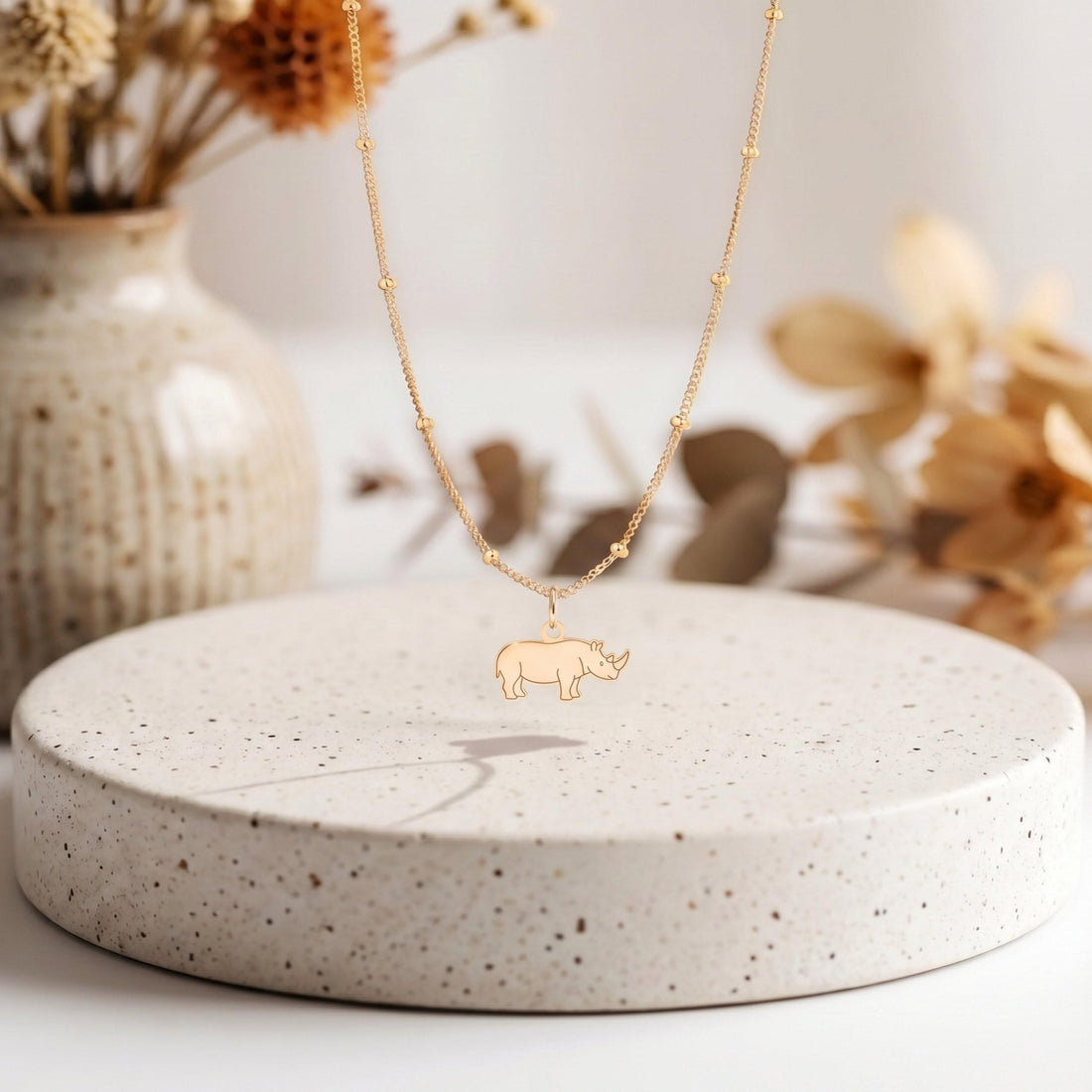 Standing Rhino Charm Necklace