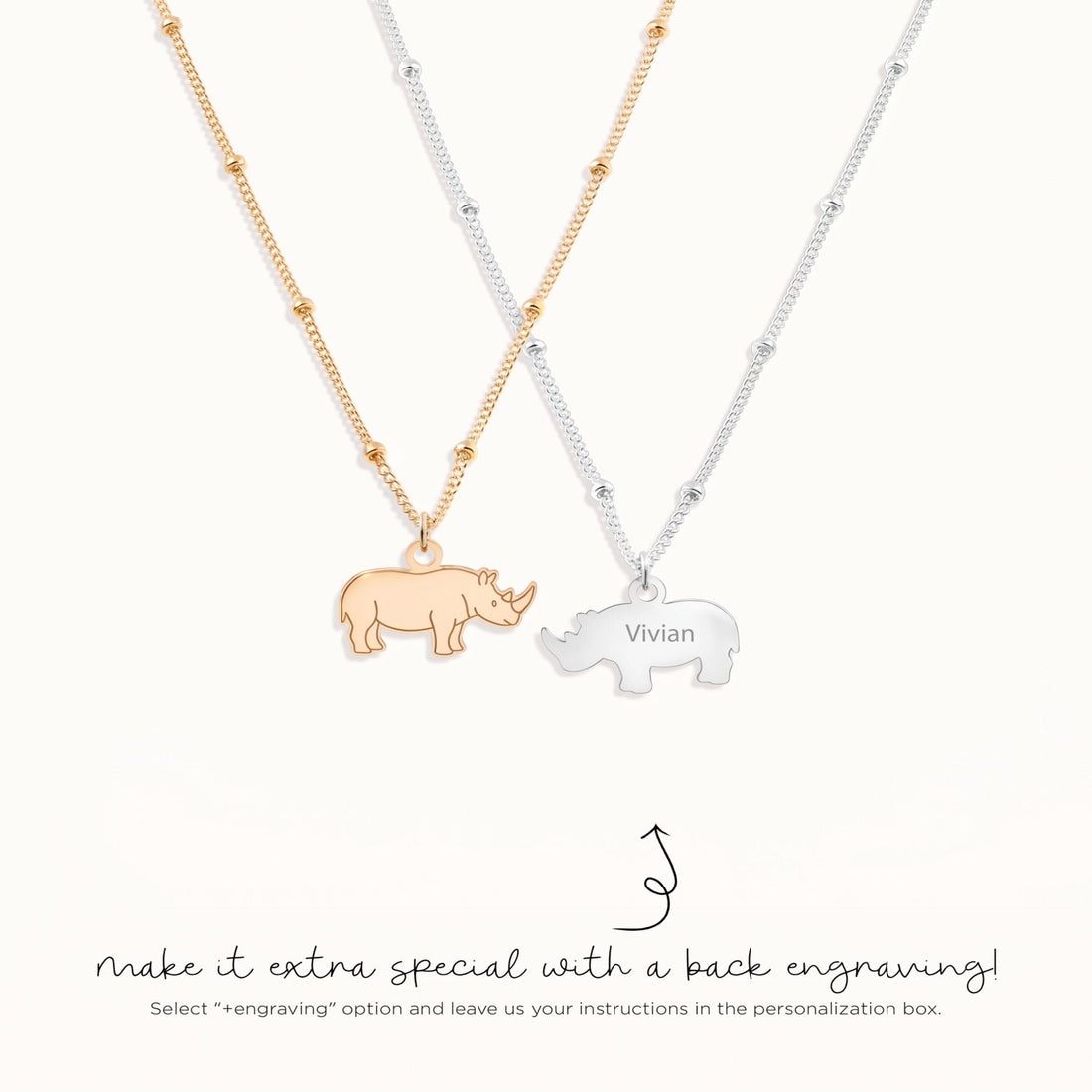 Standing Rhino Charm Necklace