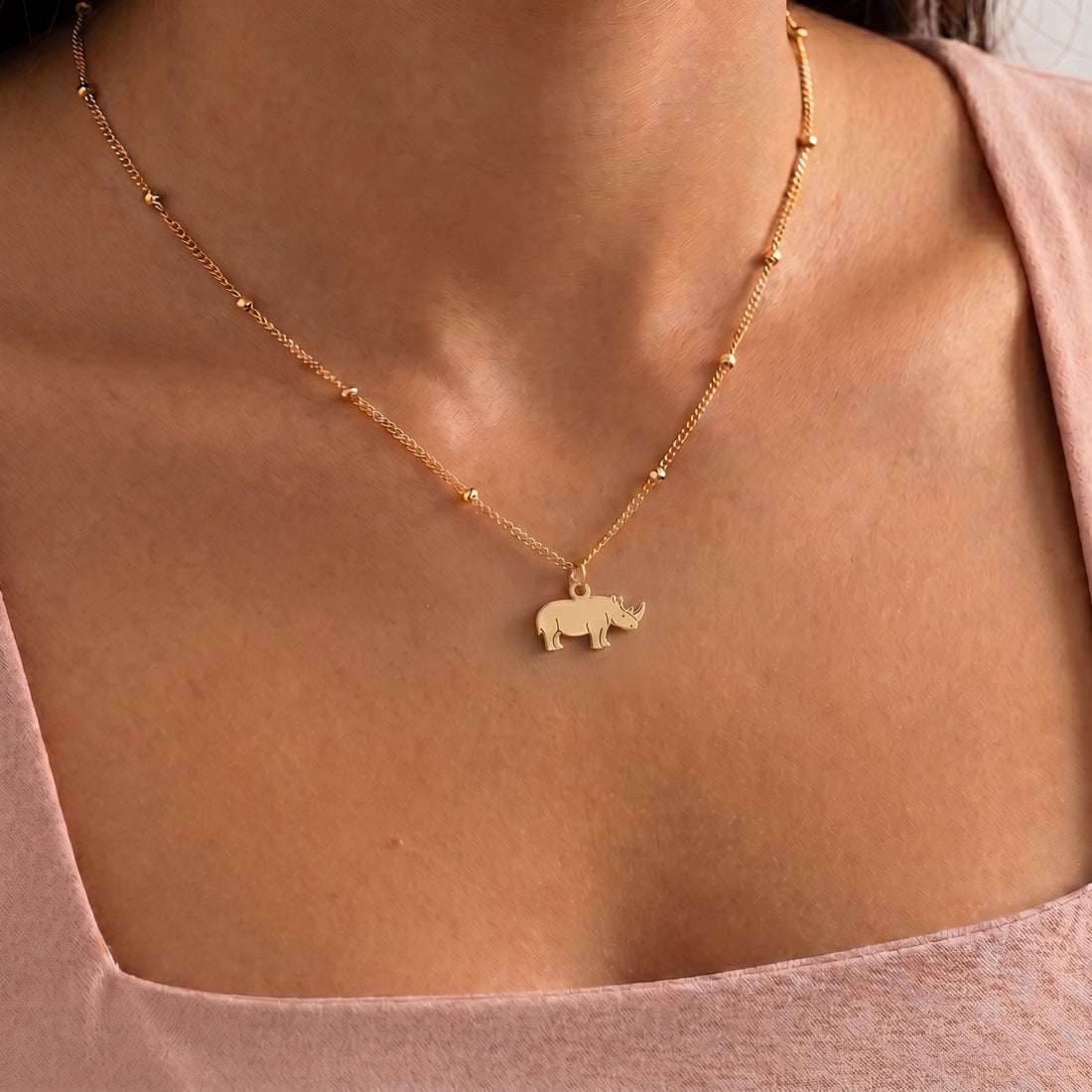 Standing Rhino Charm Necklace