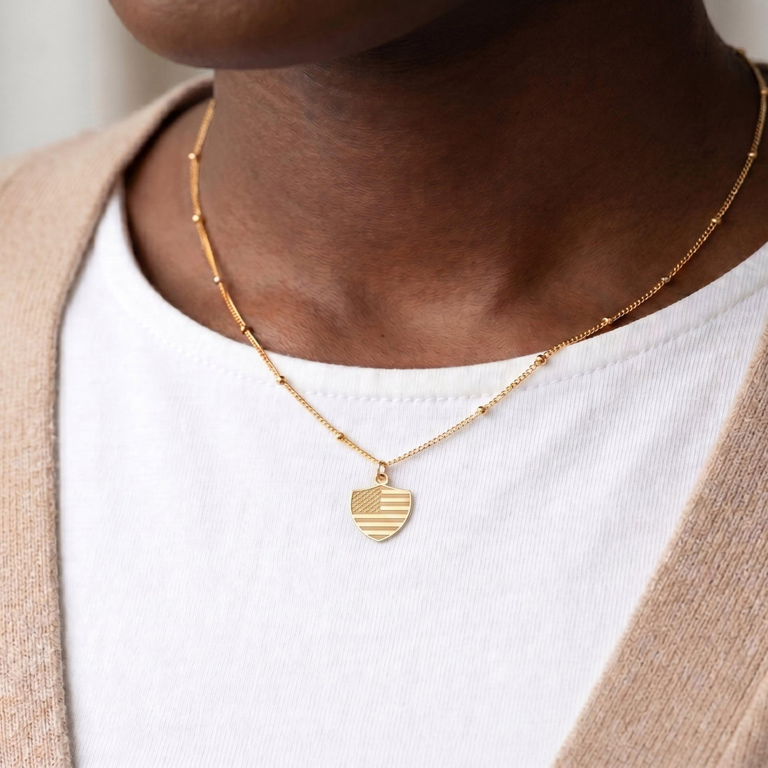 USA Flag Shield Necklace