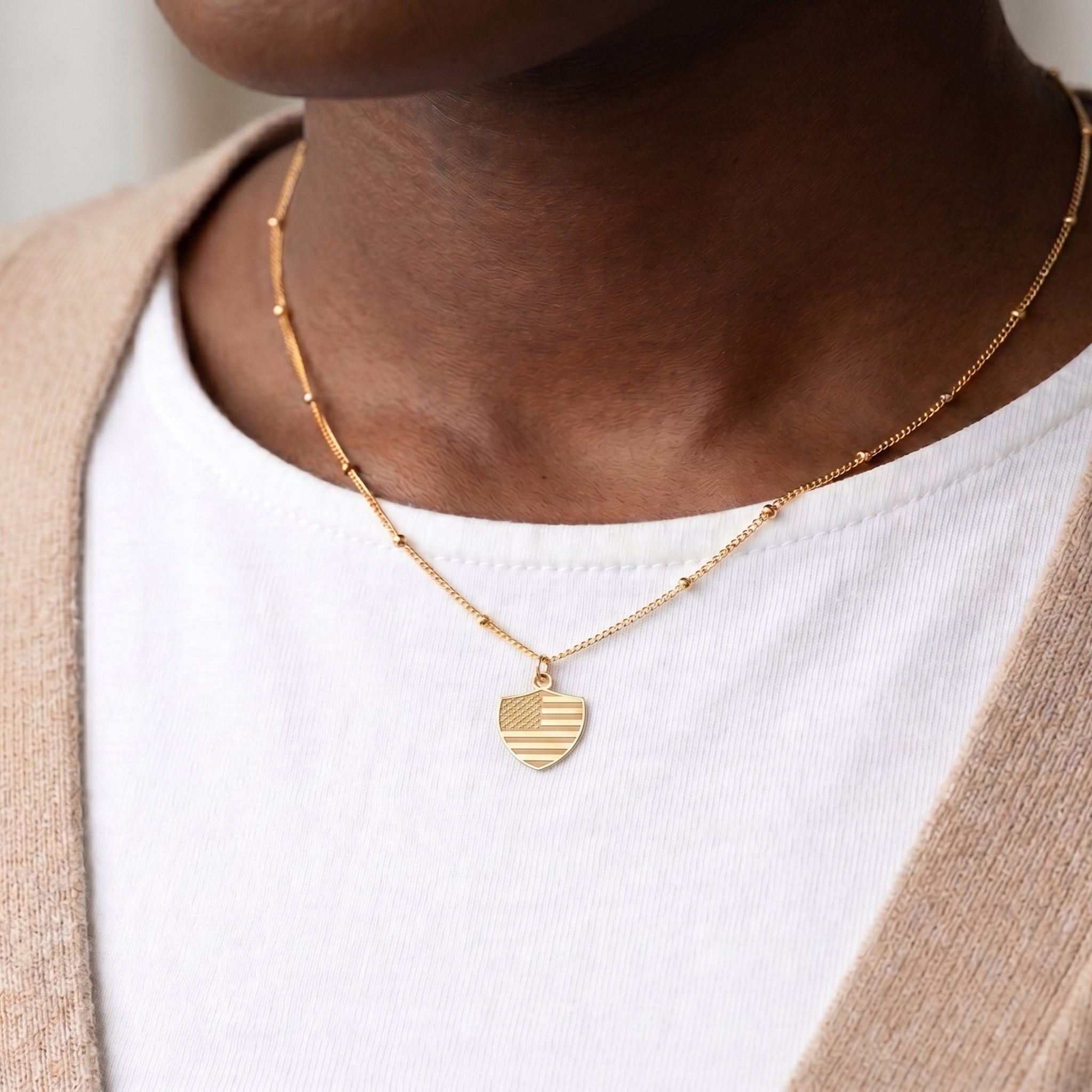 USA Flag Shield Necklace