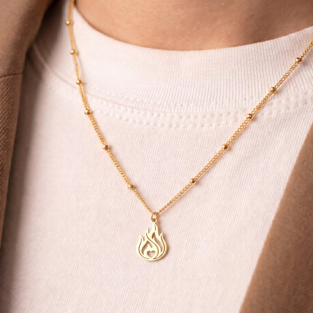 Heart Flame Charm Necklace