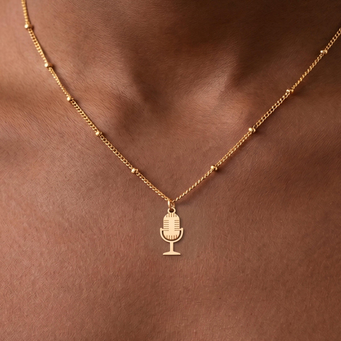 Microphone Charm Beady Necklace