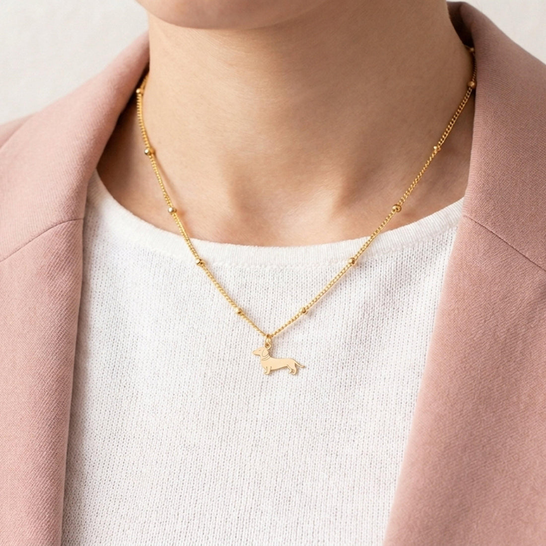 Dachshund Dog Charm Beady Necklace