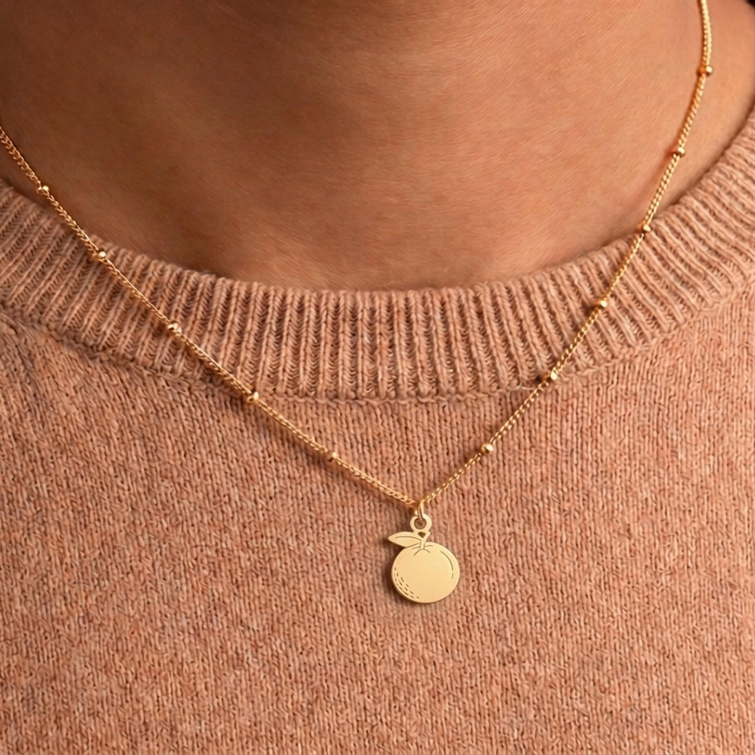 Peach Charm Beady Necklace