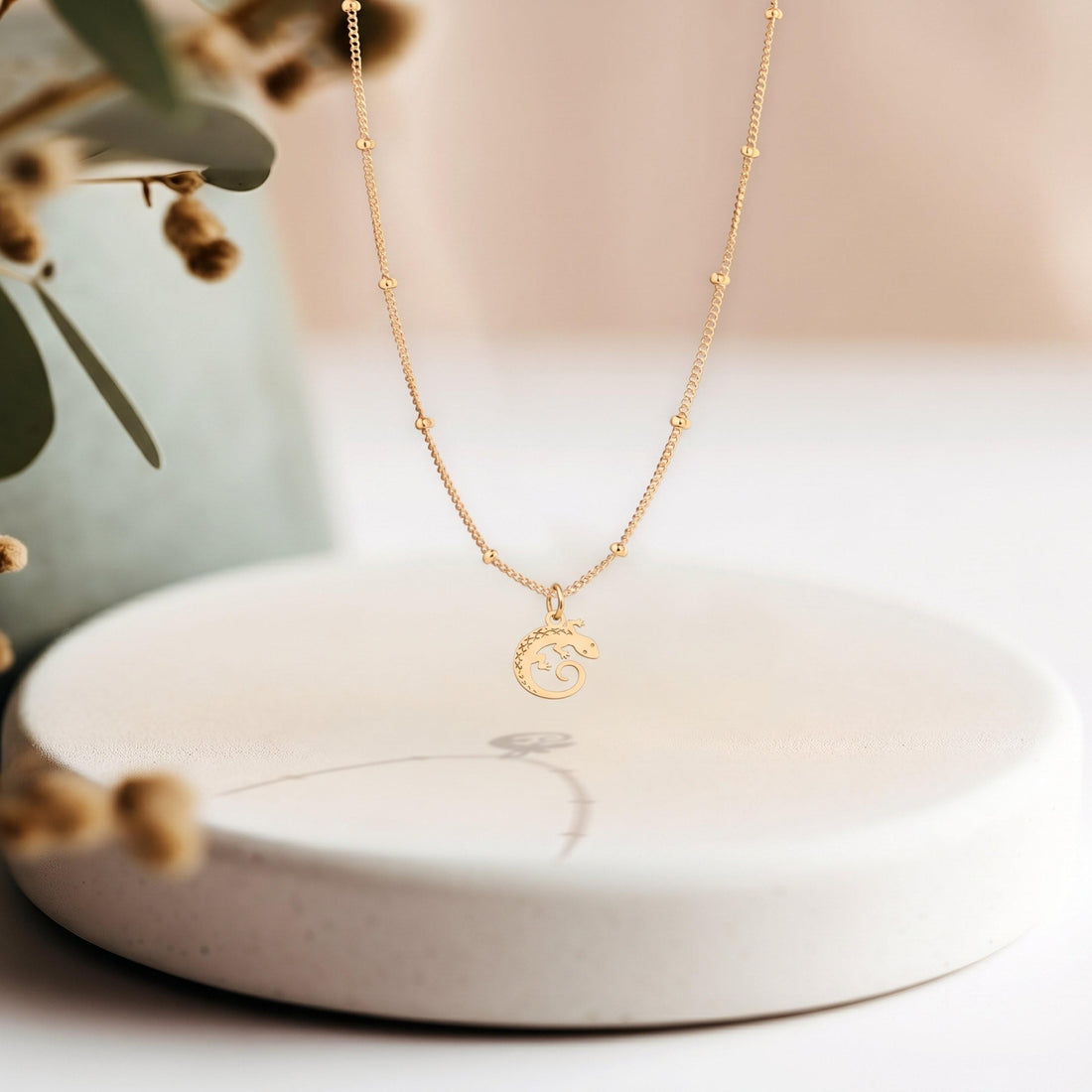 Curled Gecko Charm Necklace