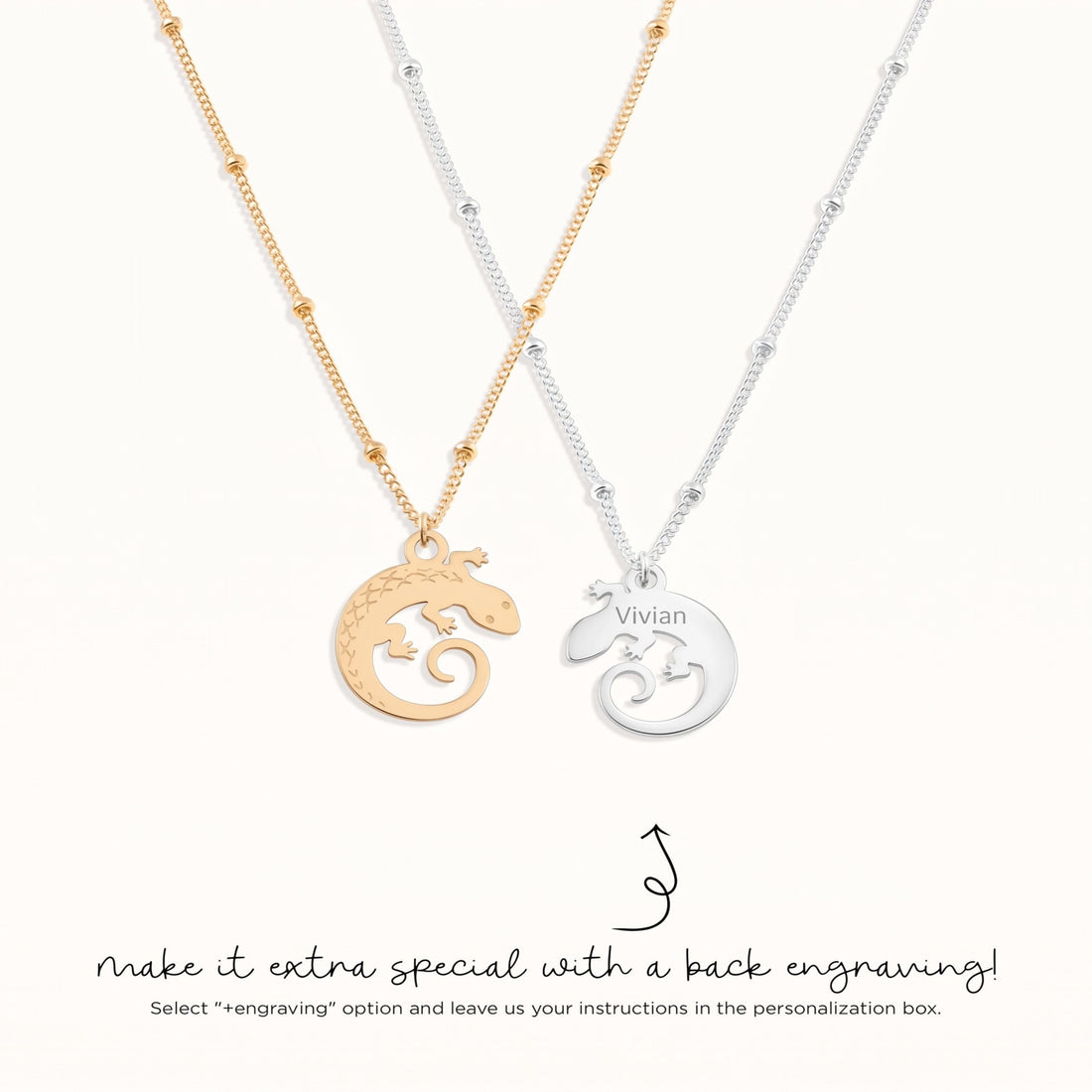 Curled Gecko Charm Necklace