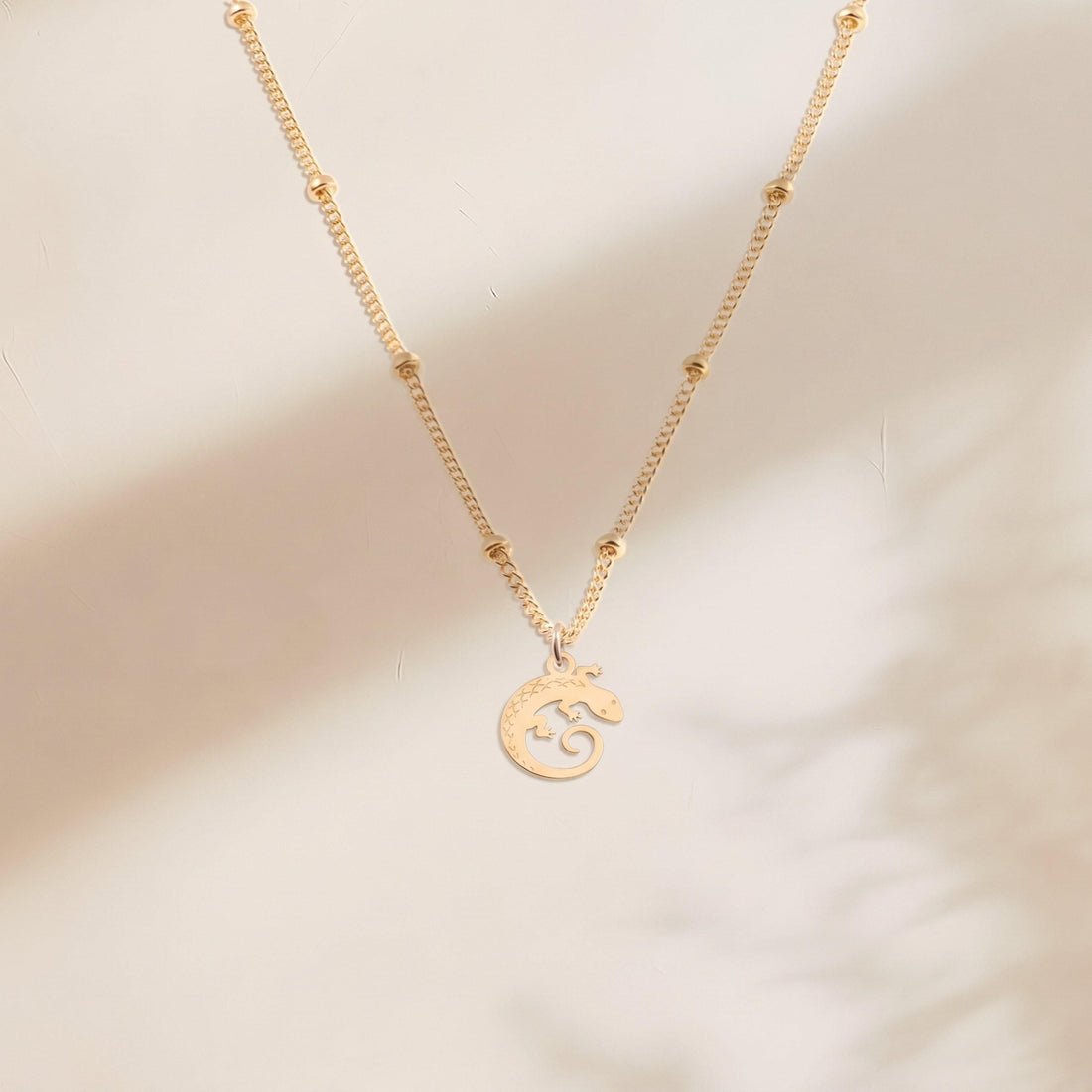 Curled Gecko Charm Necklace