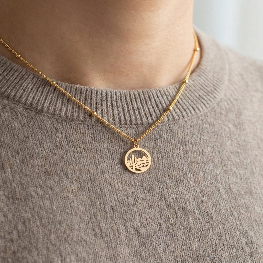 Desert Cactus Scene Necklace