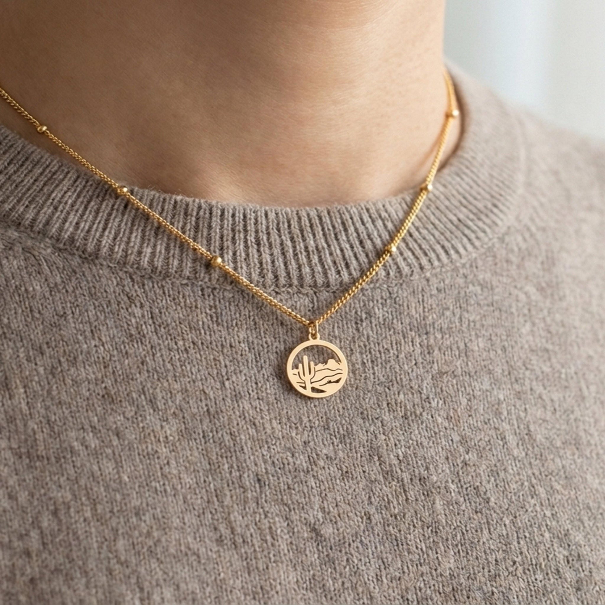 Desert Cactus Scene Necklace