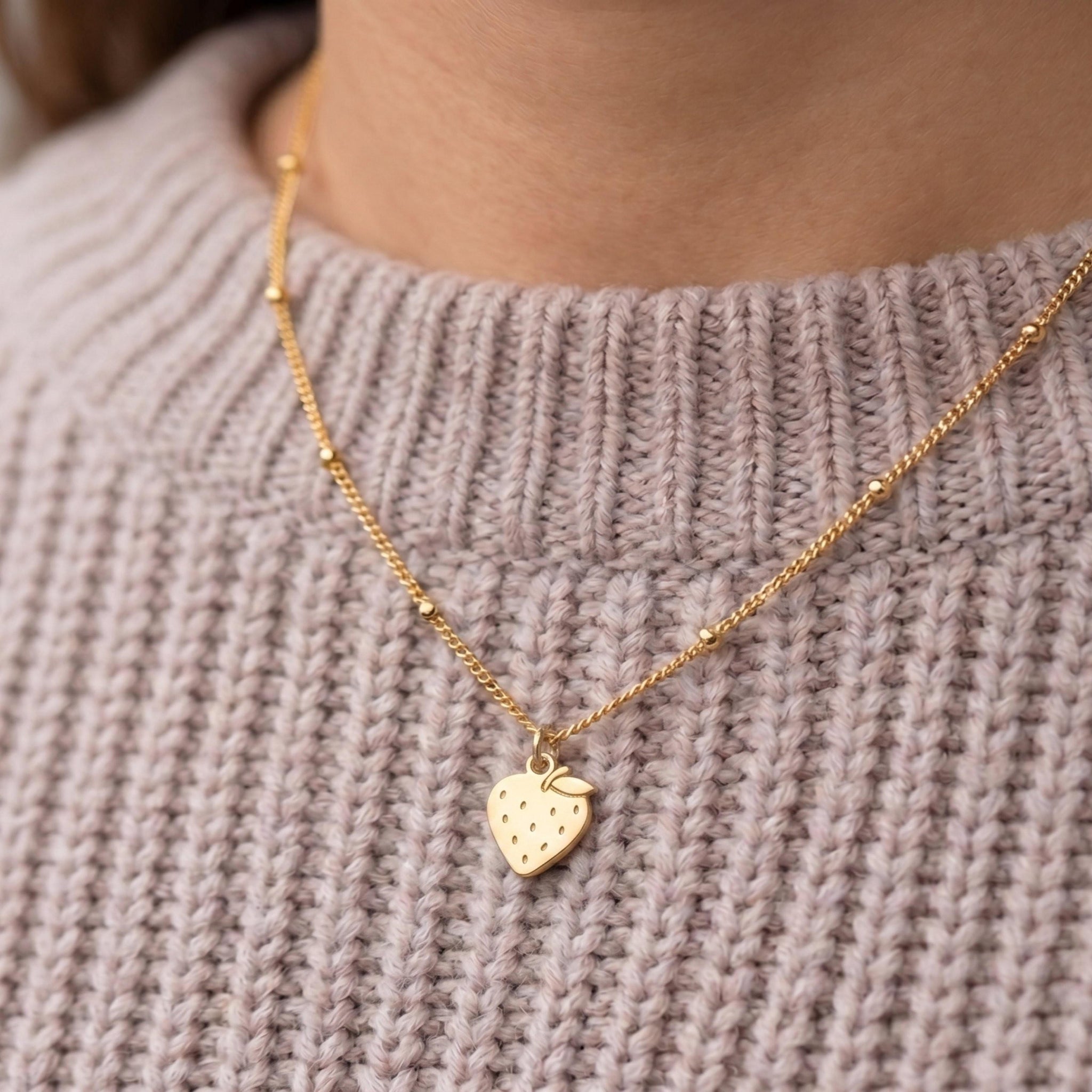 Strawberry Charm Beady Necklace