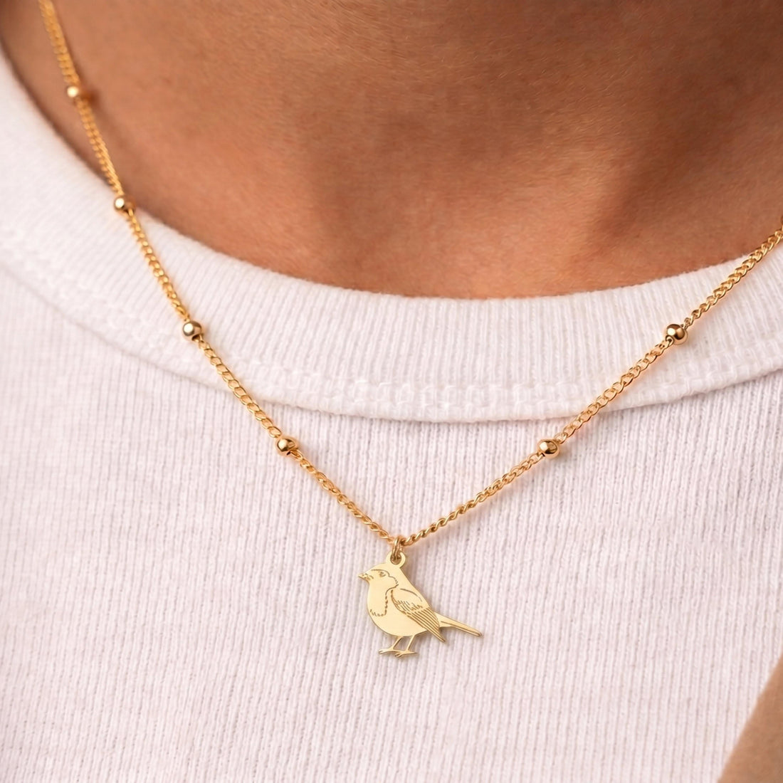 Sparrow Charm Beady Necklace