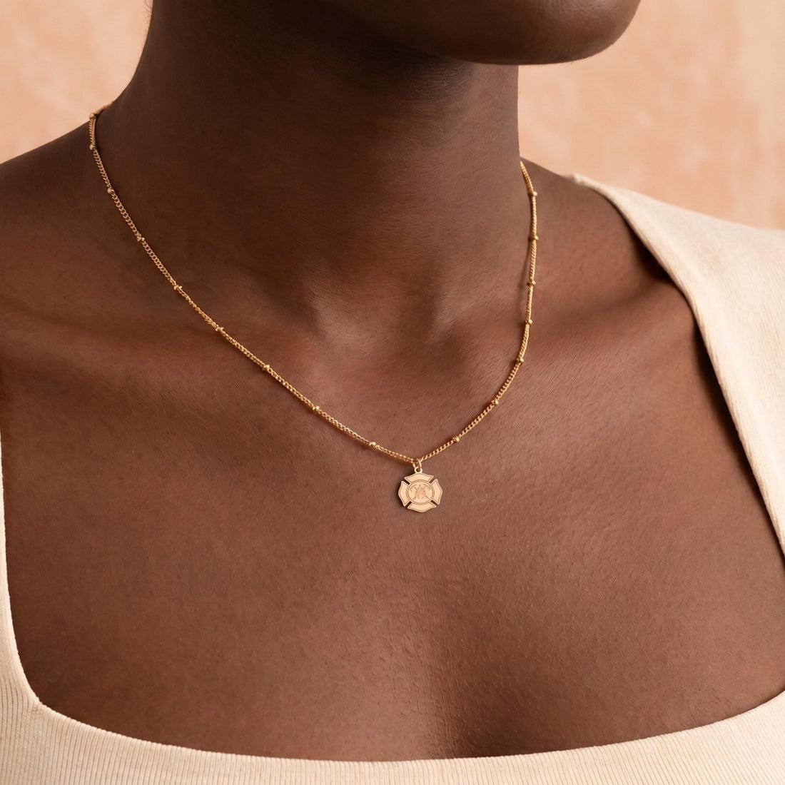 Firefighter Badge Charm Necklace