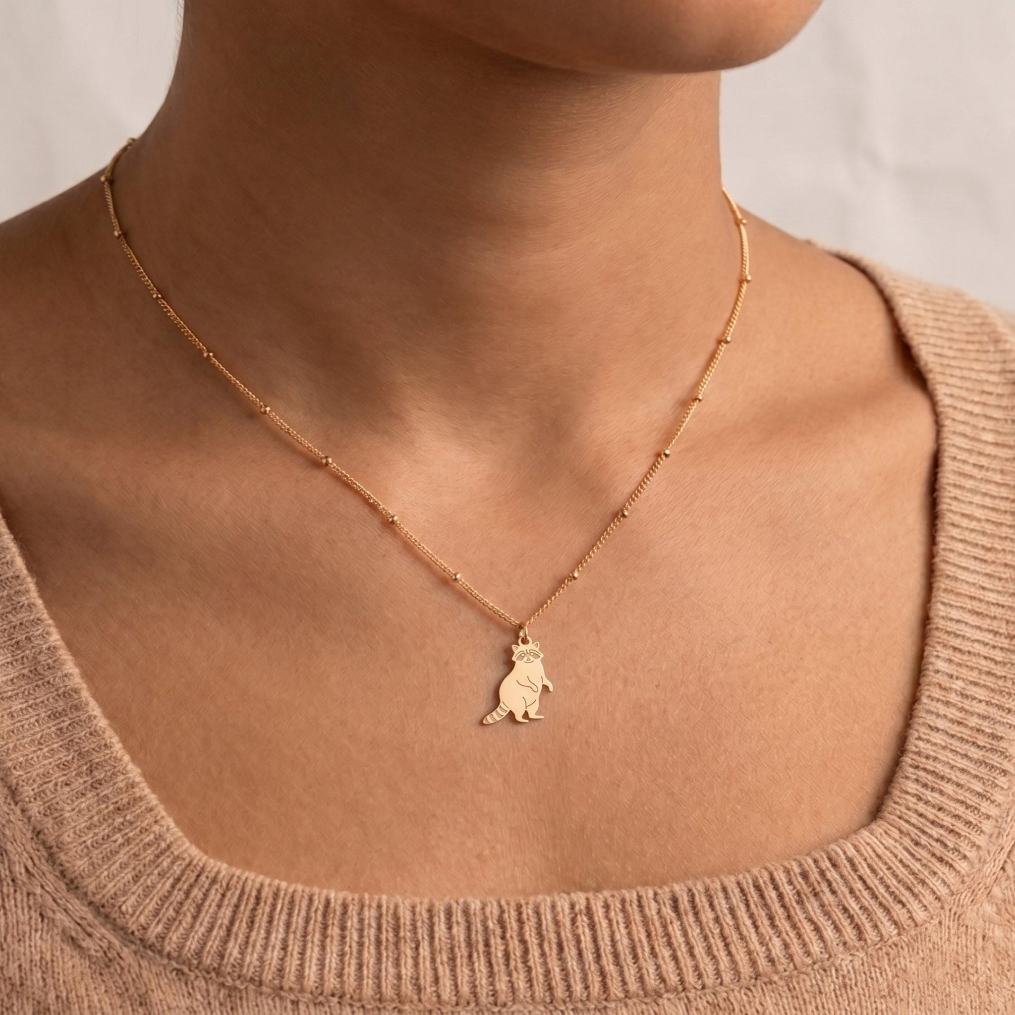 Standing Raccoon Charm Necklace