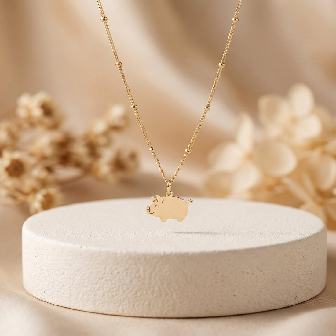 Pig Silhouette Beady Necklace