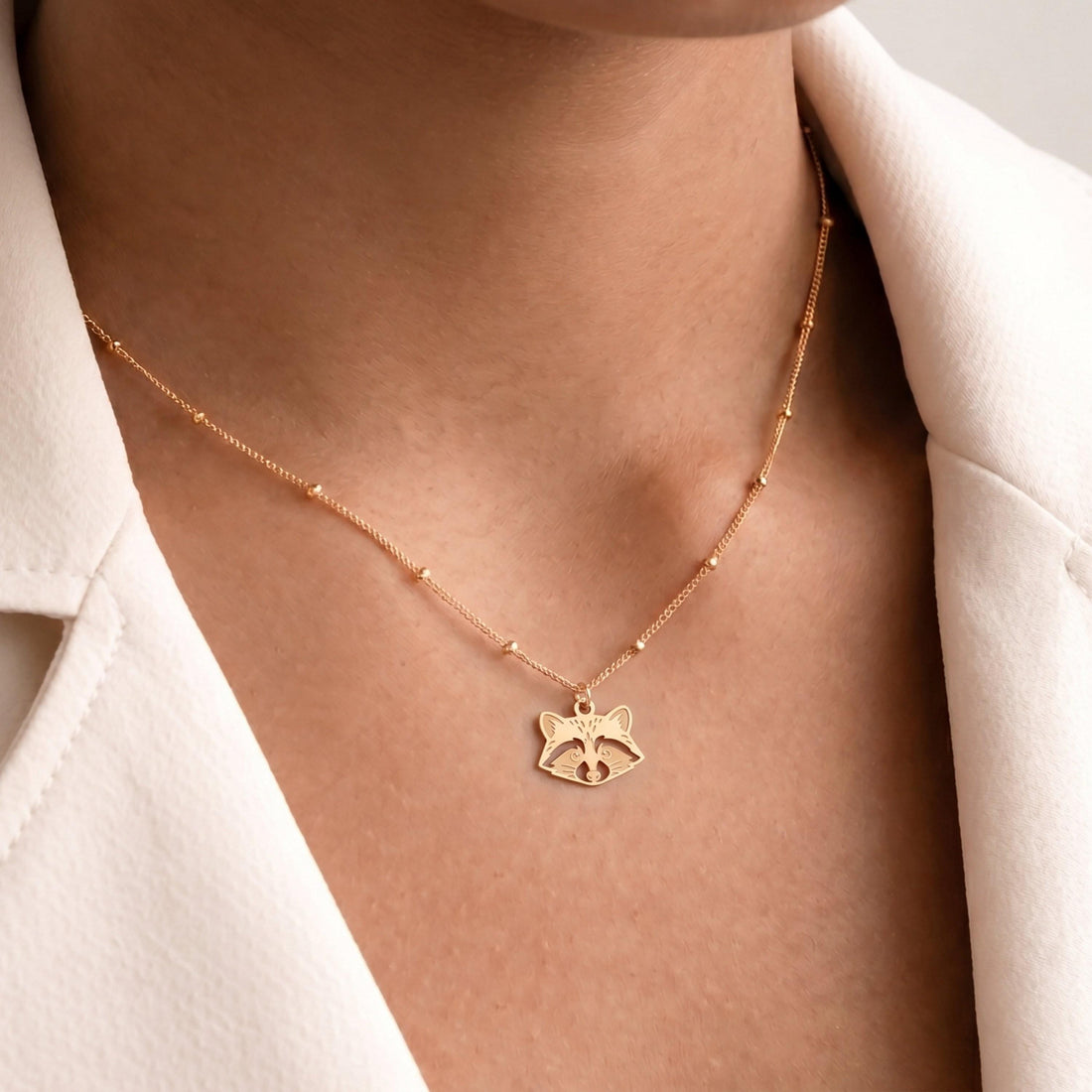 Raccoon Face Beady Necklace