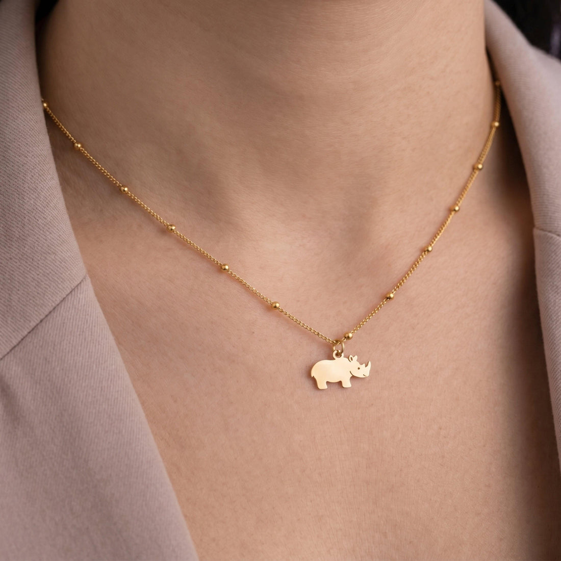 Rhino Charm Beady Necklace