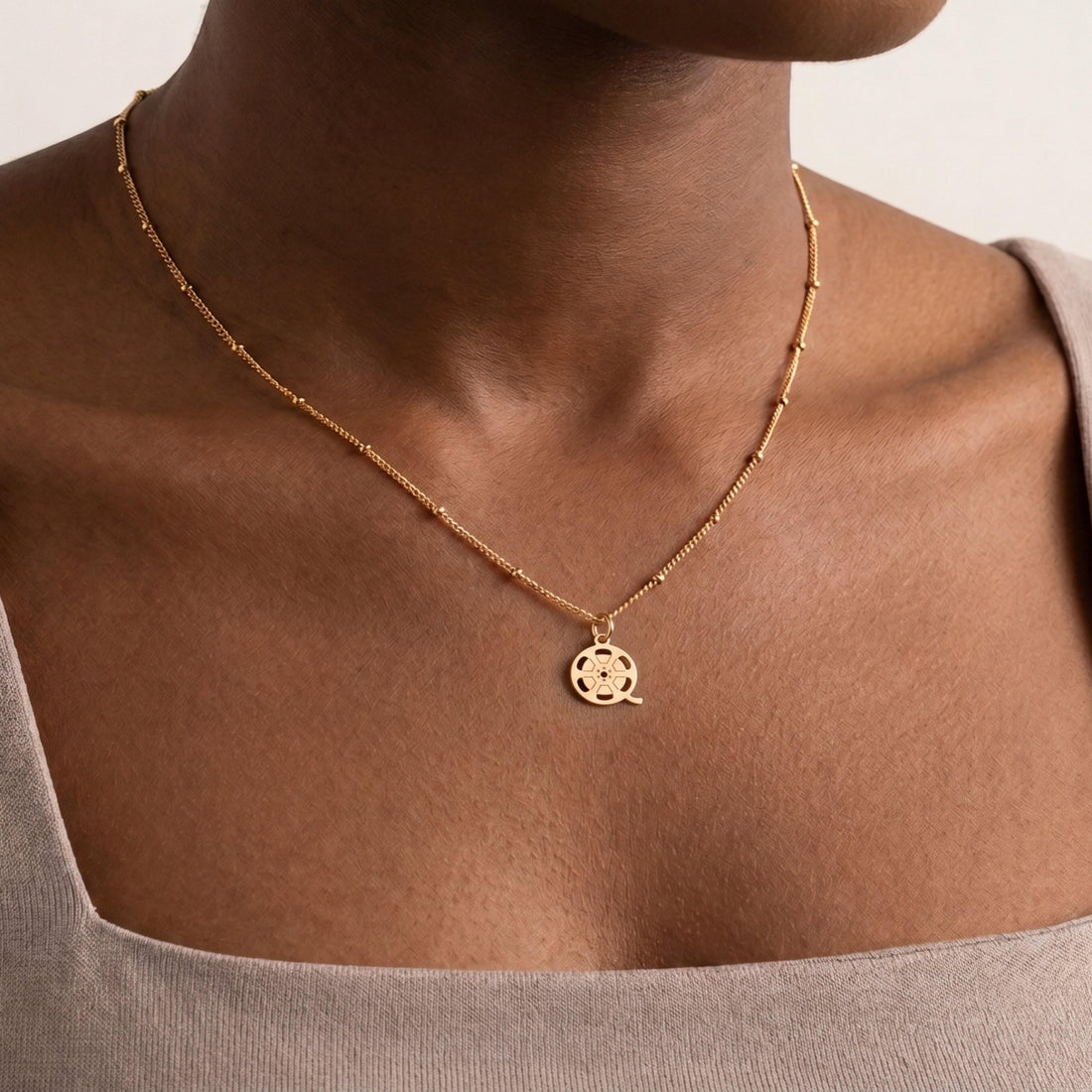 Film Reel Charm Beady Necklace