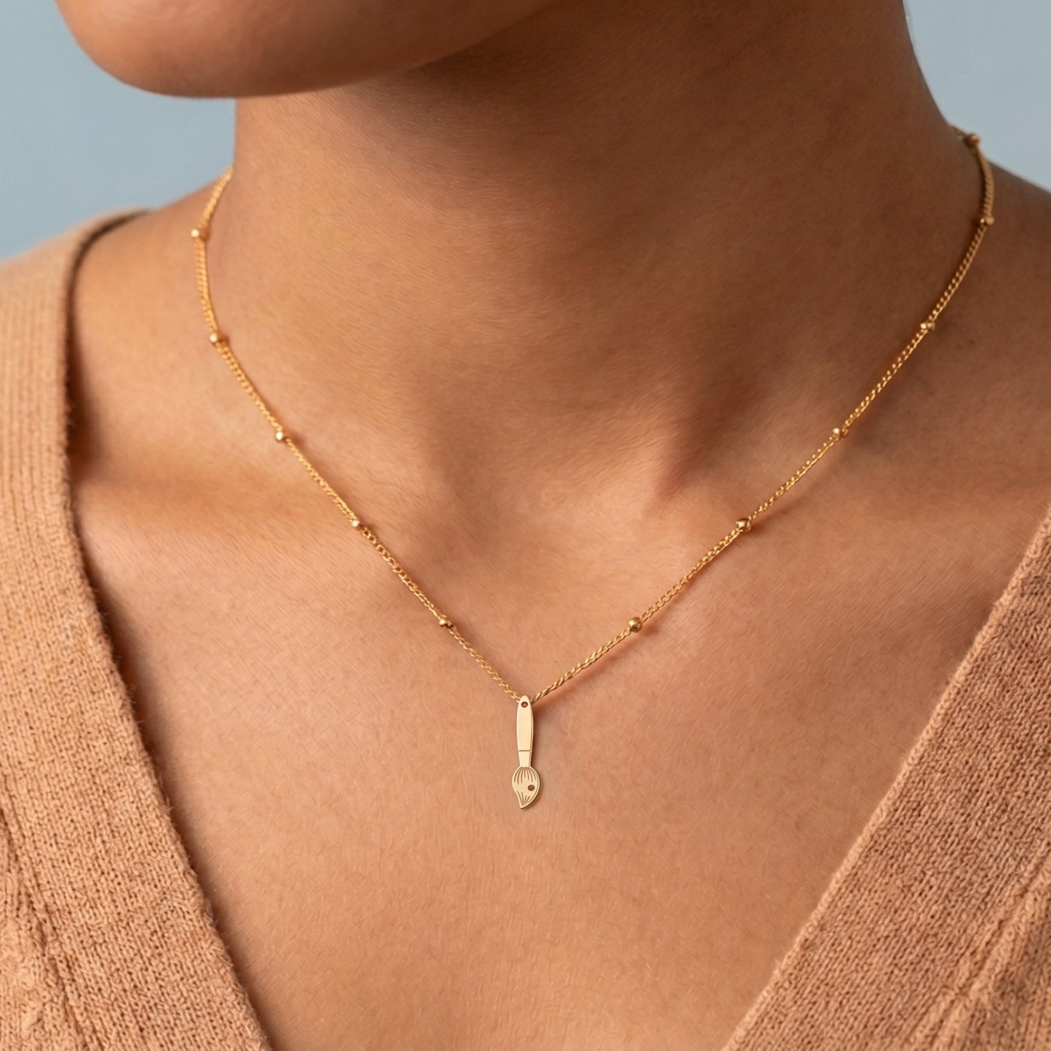 Paint Brush Charm Beady Necklace