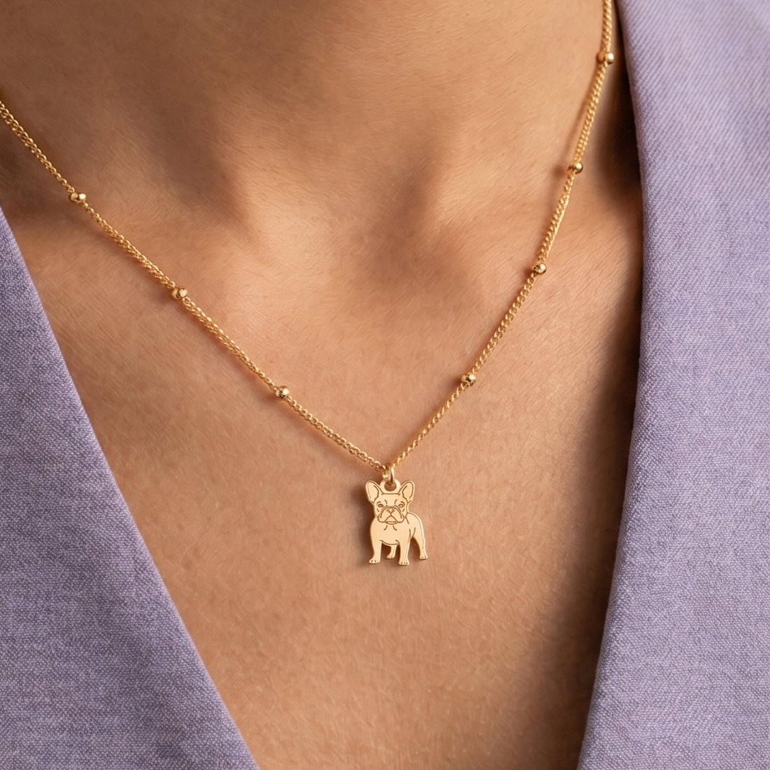 French Bulldog Charm Beady Necklace