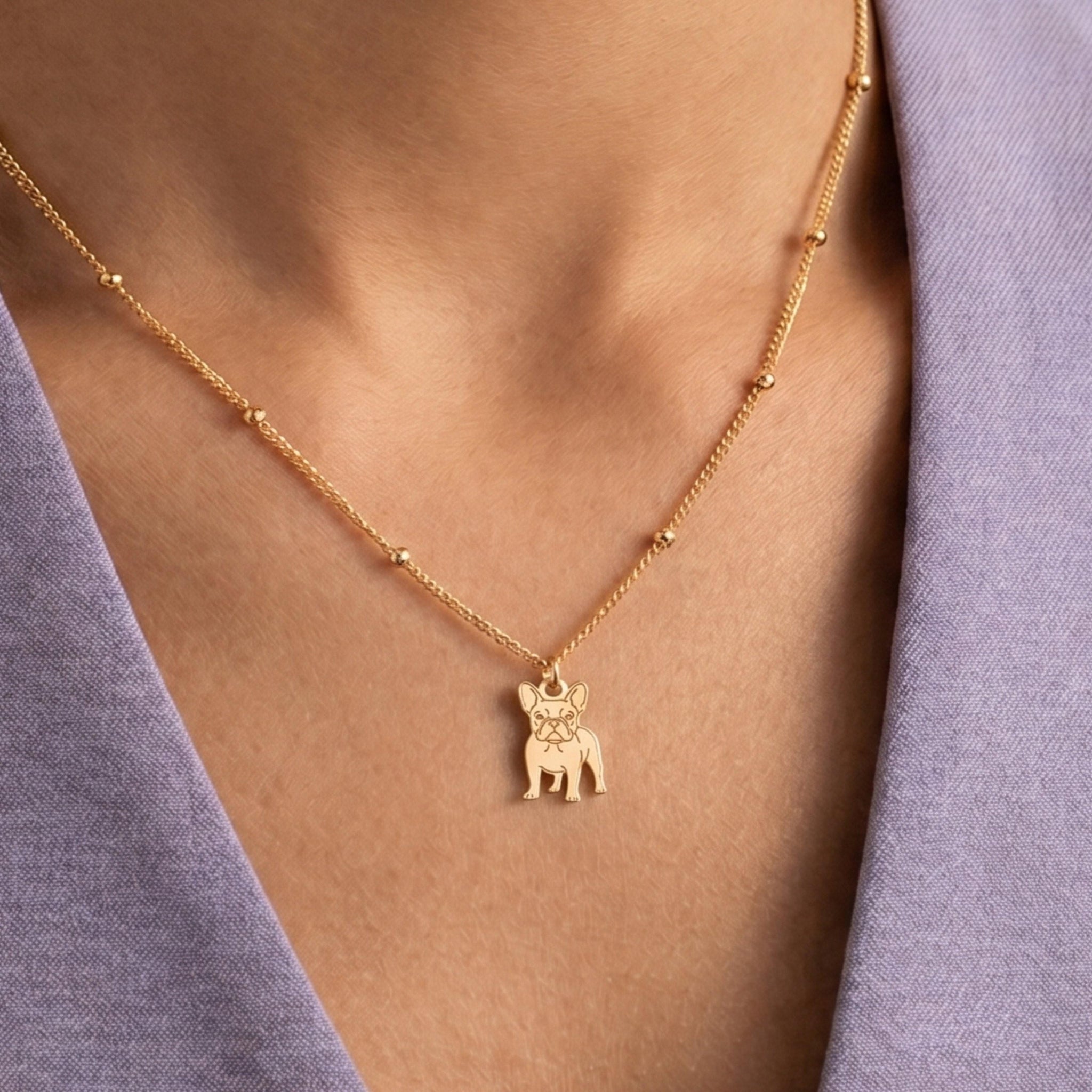 French Bulldog Charm Beady Necklace