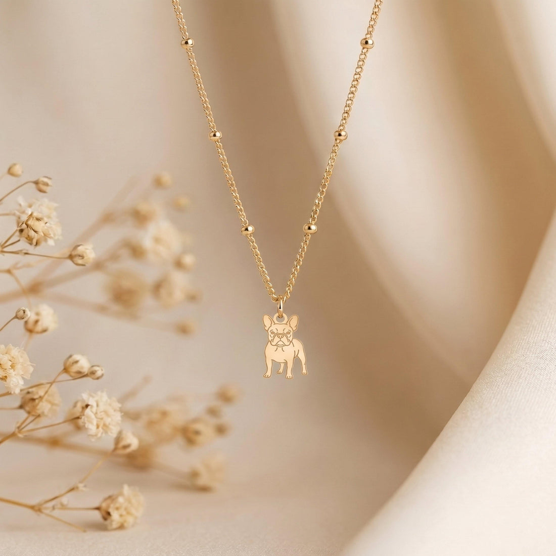 French Bulldog Charm Beady Necklace