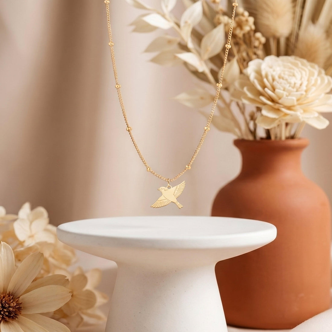 Flying Dove Charm Beady Necklace