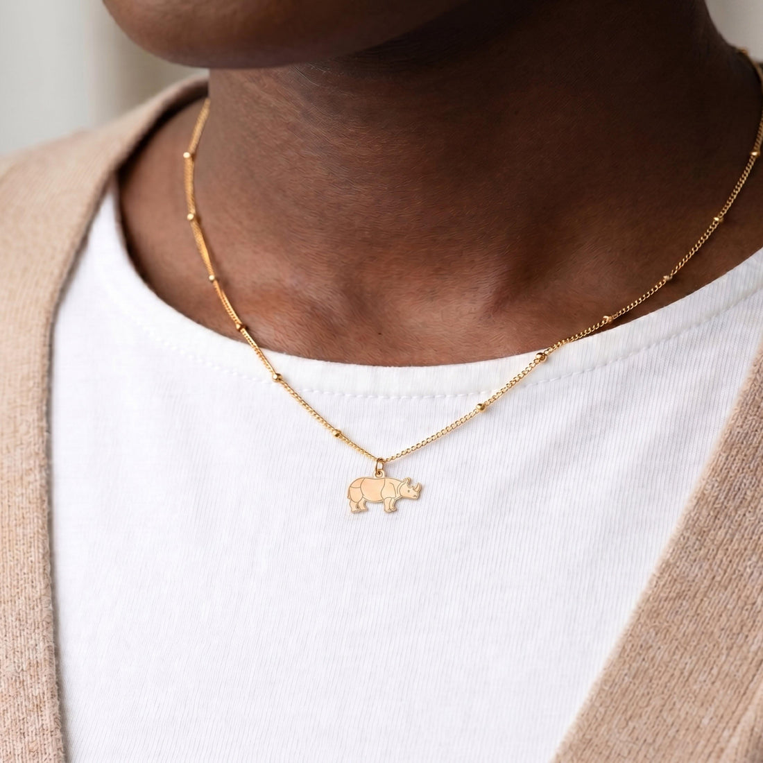 Rhinoceros Charm Beady Necklace