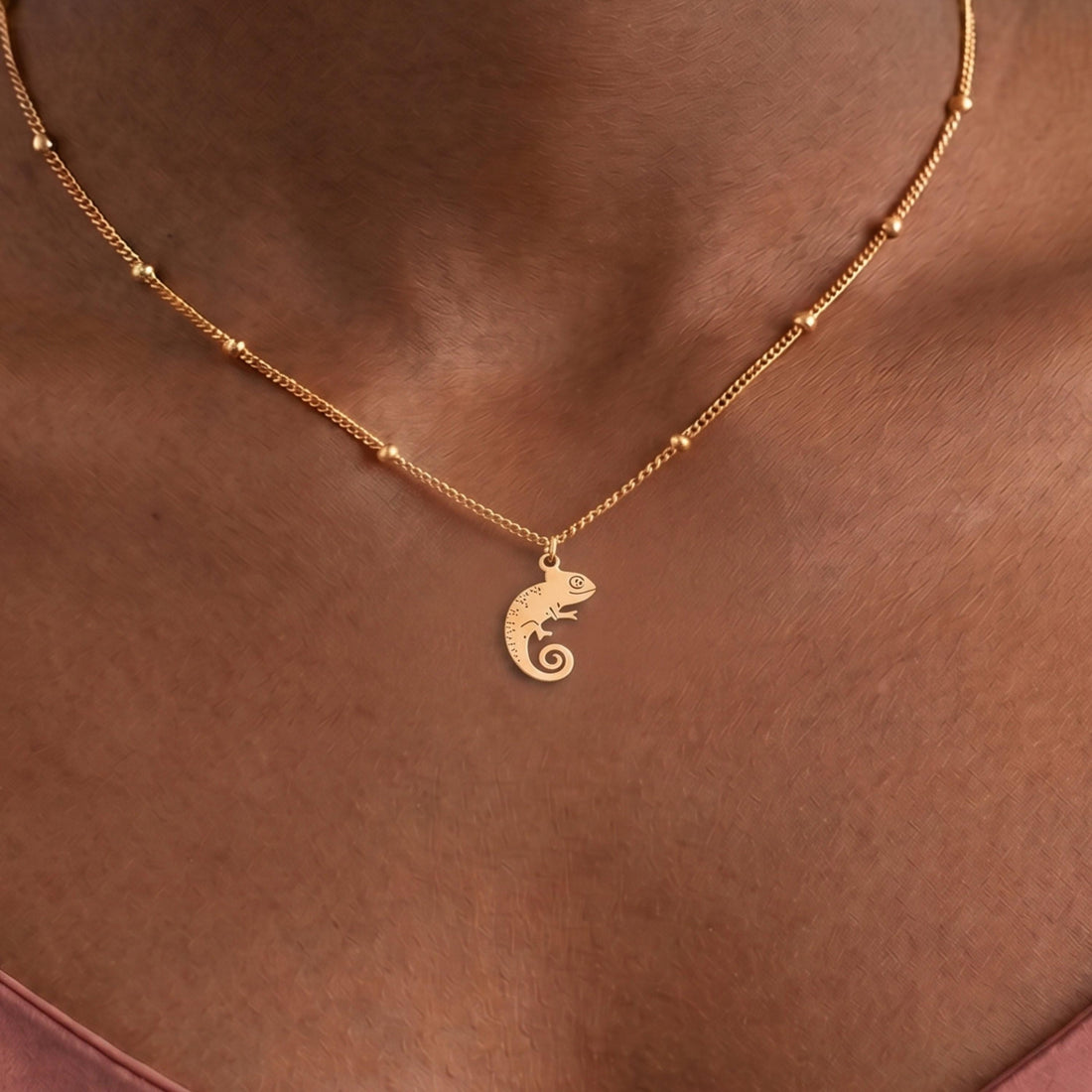 Chameleon Charm Beaded Necklace