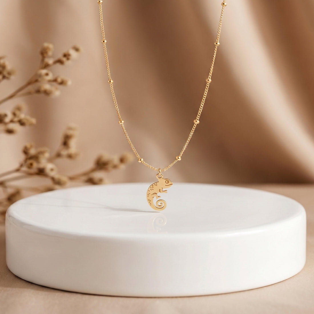 Chameleon Charm Beaded Necklace