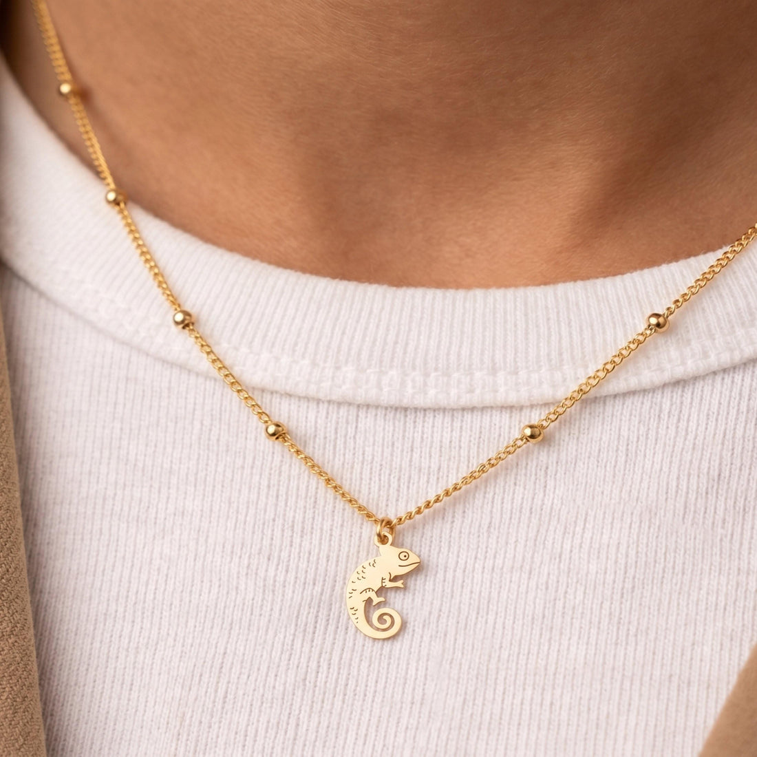 Chameleon Charm Beaded Necklace