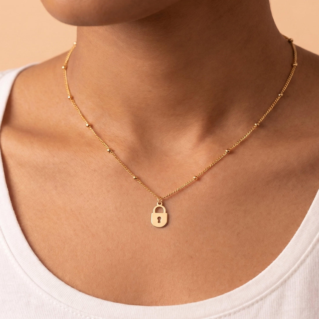Padlock Charm Beady Necklace