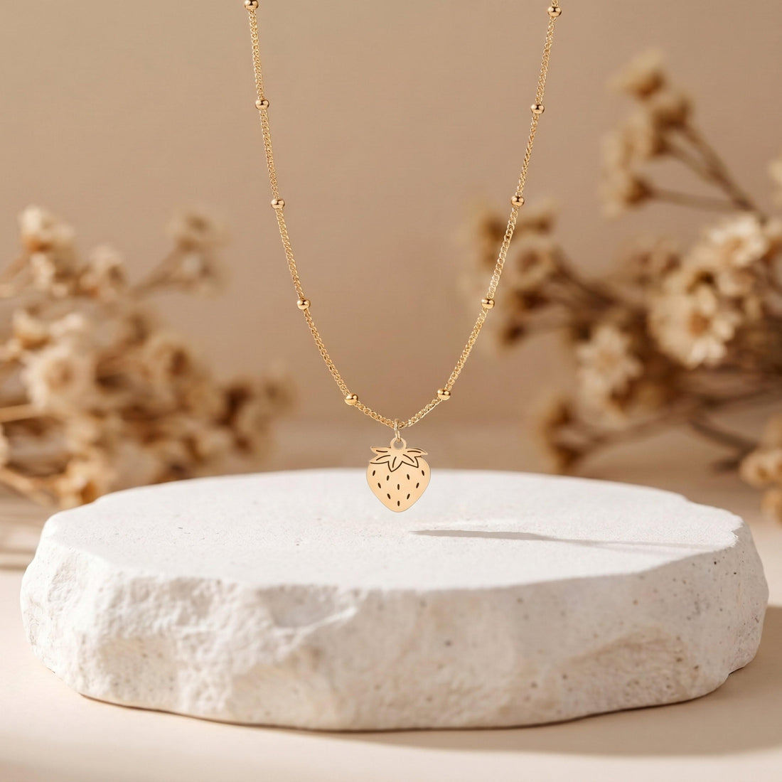 Strawberry Charm Beady Necklace