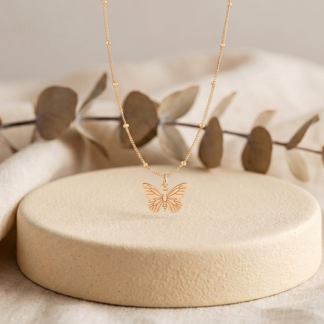 Butterfly Silhouette Charm Beady Necklace