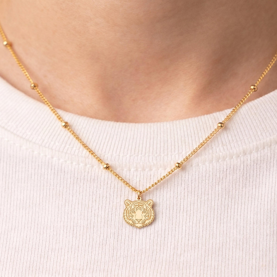 Tiger Head Charm Necklace