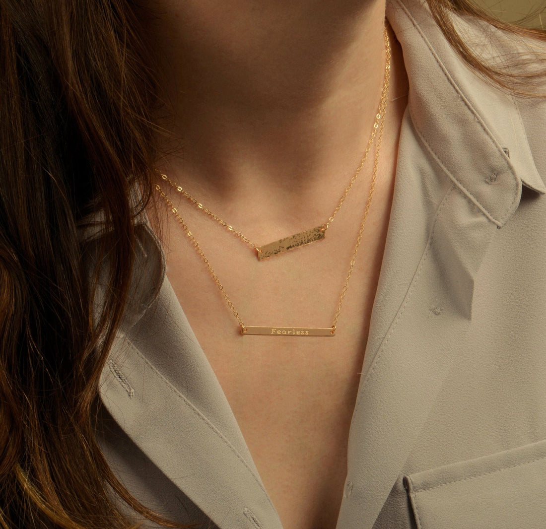 Hammered Gold Bar Necklace