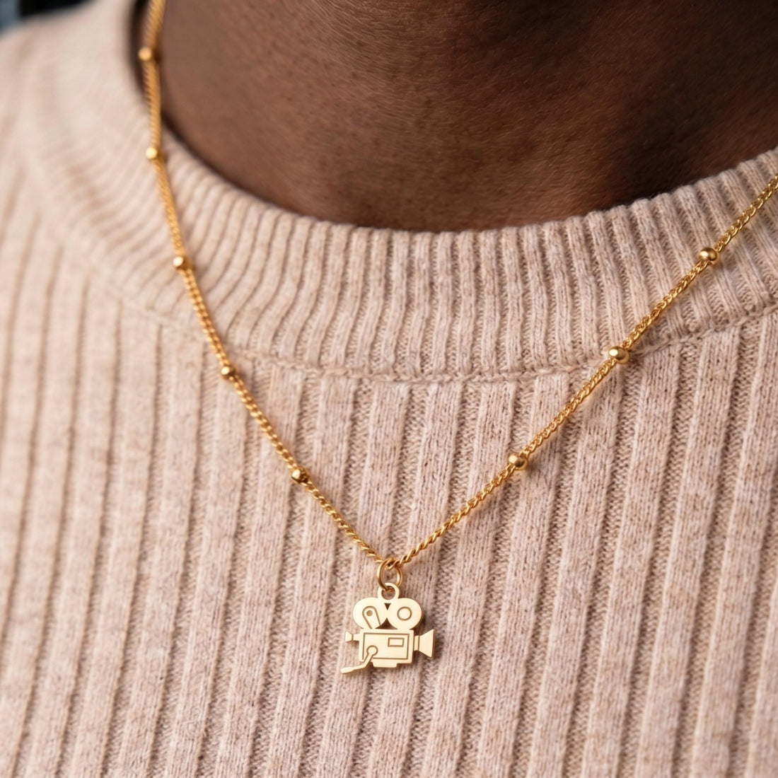 Movie Camera Charm Beady Necklace
