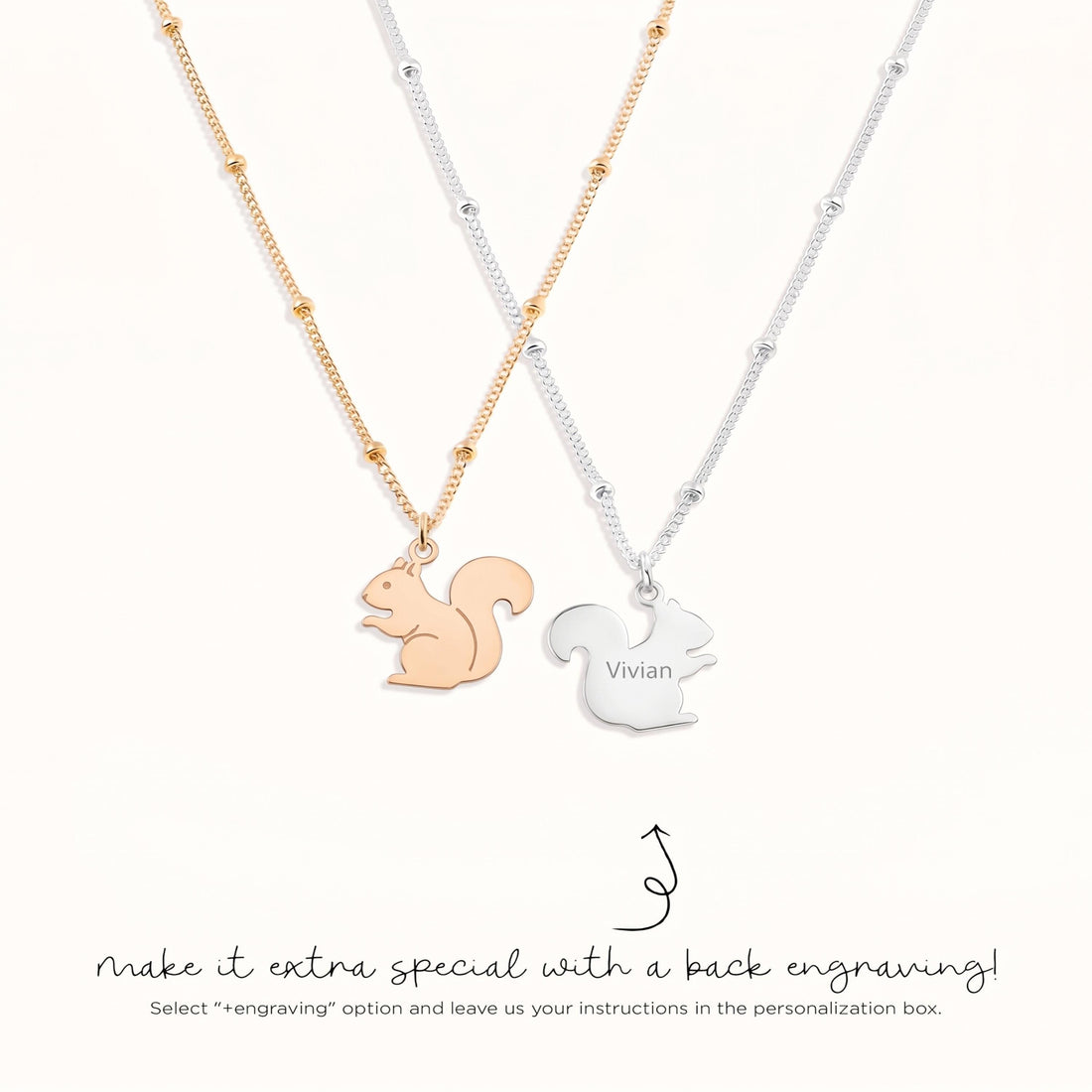 Squirrel Charm Beady Necklace