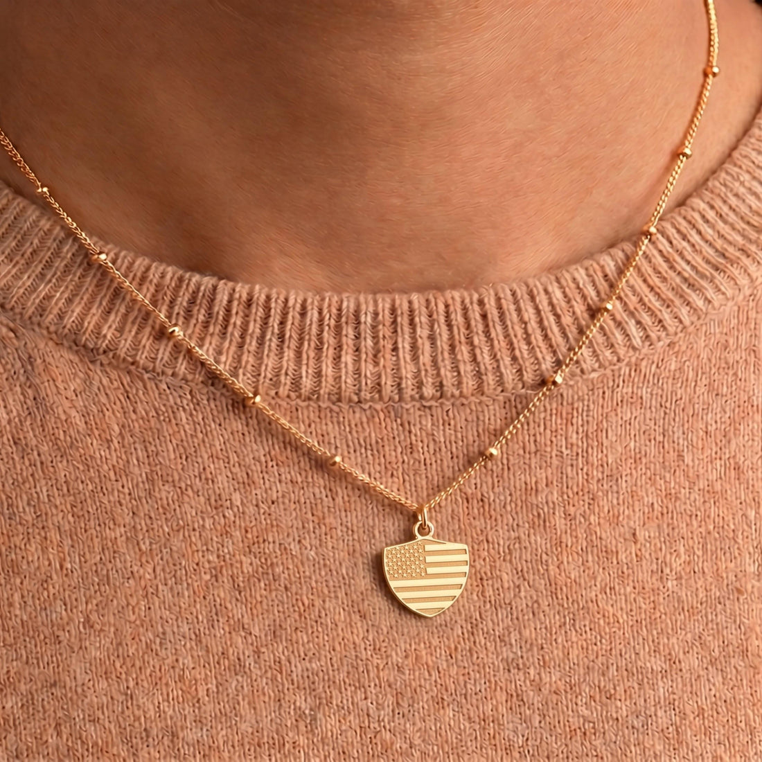 USA Flag Shield Necklace
