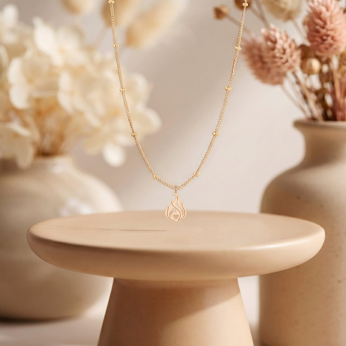 Heart Flame Charm Necklace