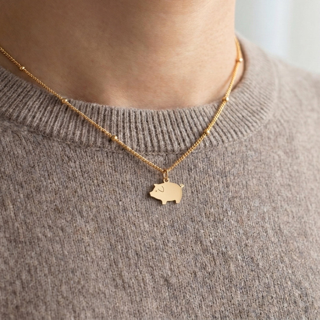 Pig Charm Beady Necklace