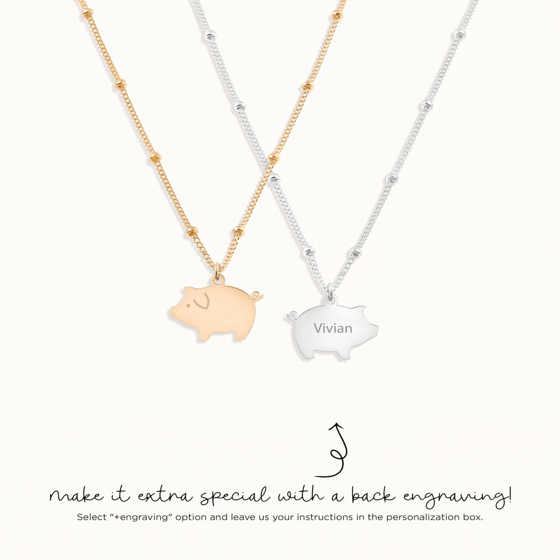 Pig Charm Beady Necklace