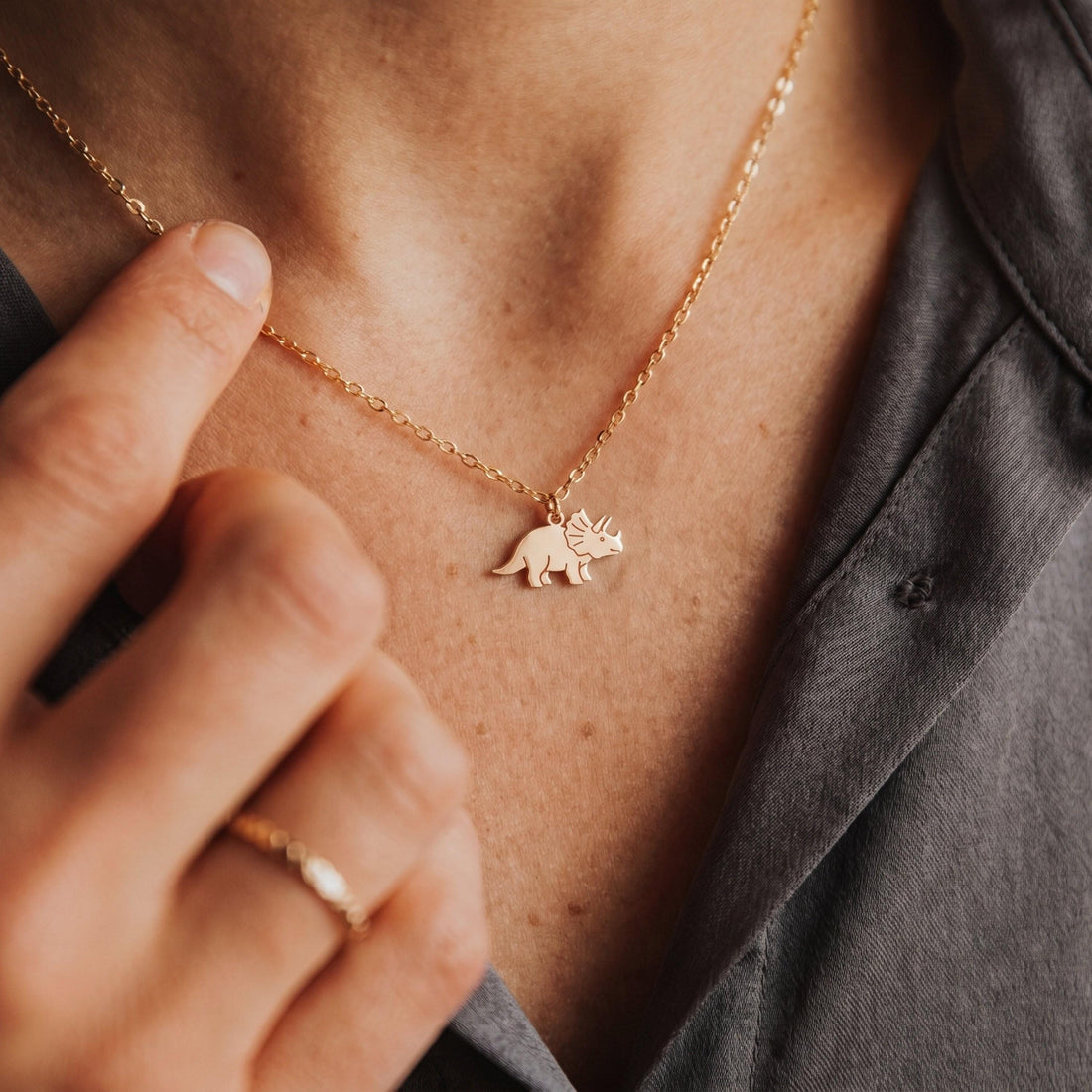 Triceratops Dinosaur Necklace Charm