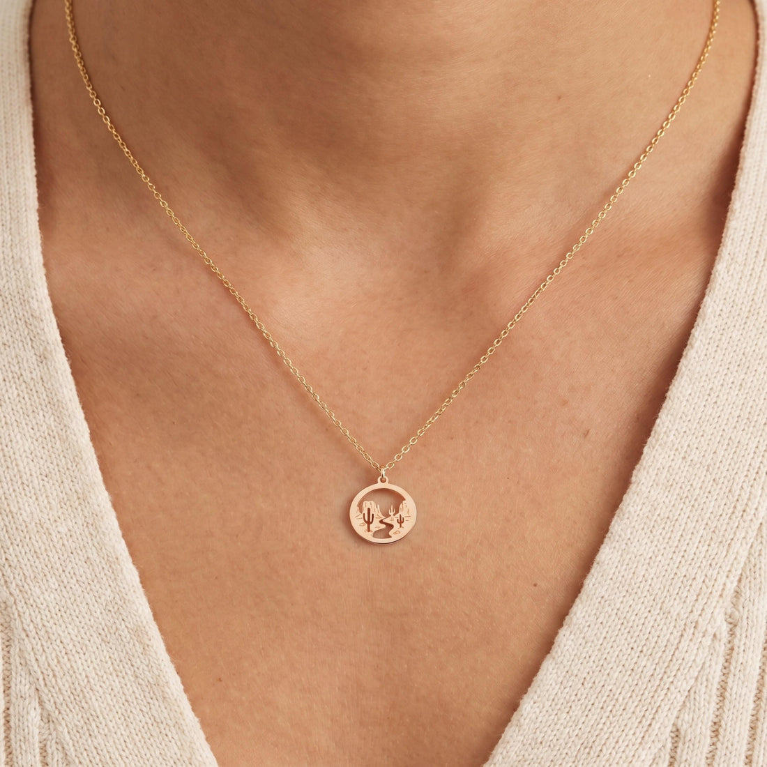 Desert Cactus Scene Necklace Charm