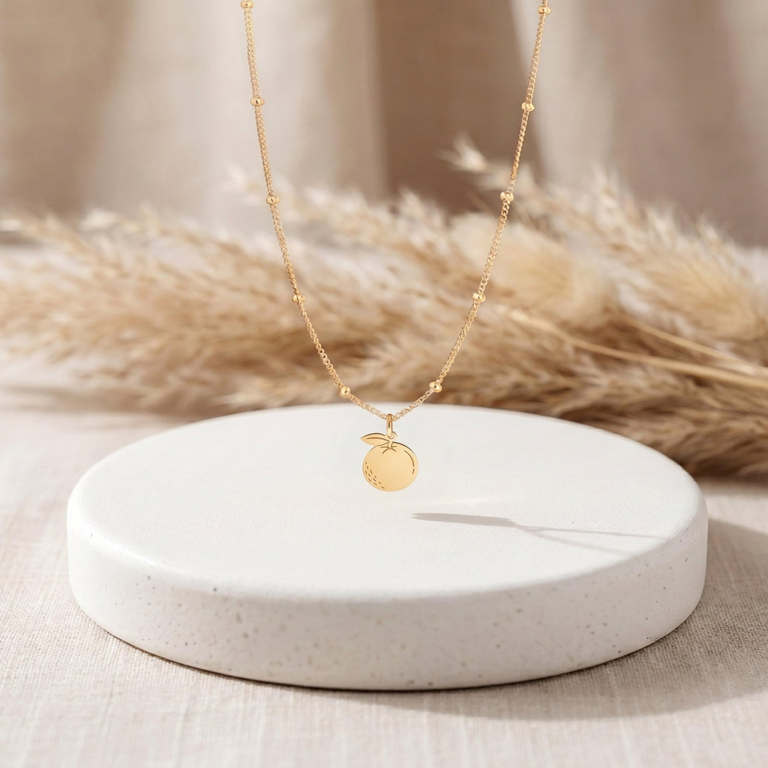 Peach Charm Beady Necklace