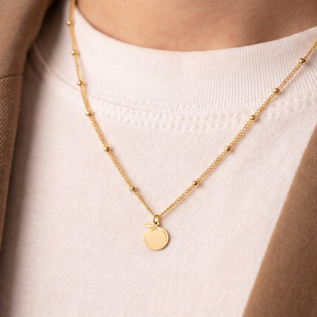 Peach Charm Beady Necklace
