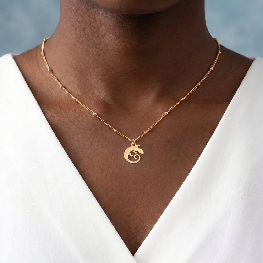 Curled Gecko Charm Necklace