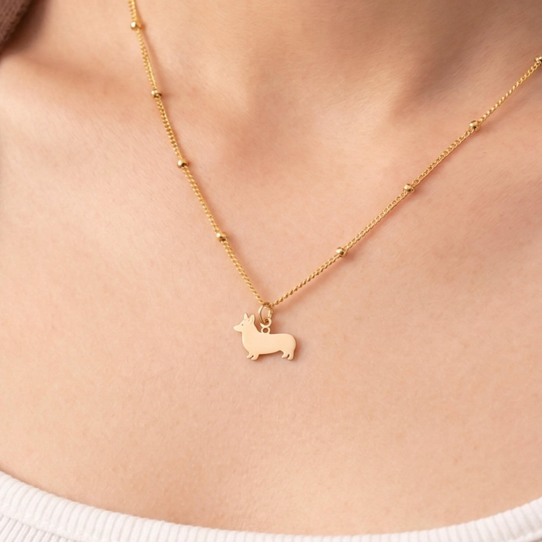 Corgi Charm Beady Necklace