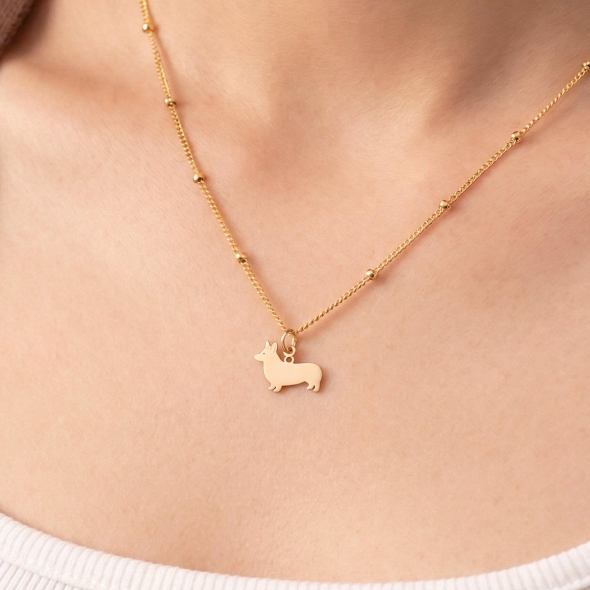 Corgi Charm Beady Necklace