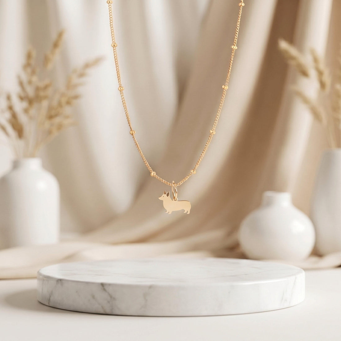 Corgi Charm Beady Necklace